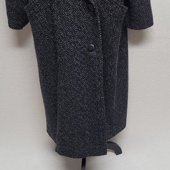 80s Vintage Monette Casuals Black White Speckled Wool Longline Trench Coat 12 - Picture 5 of 14